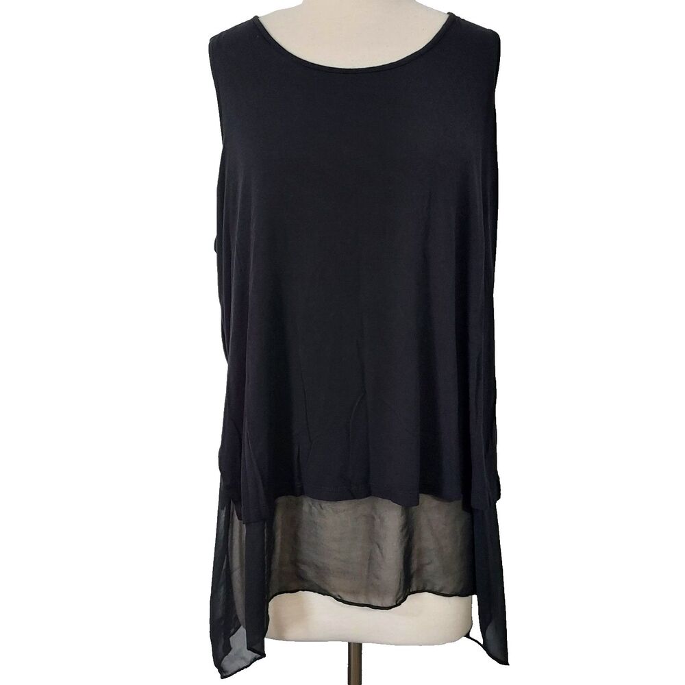 Worthington Woman Sleeveless Blouse Plus Size 1X Black Flowy Layered Tunic Top
